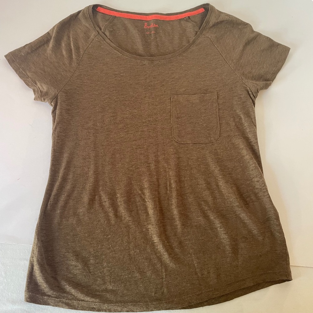 Boden Linen Pocket Tee Sage Brown US 2